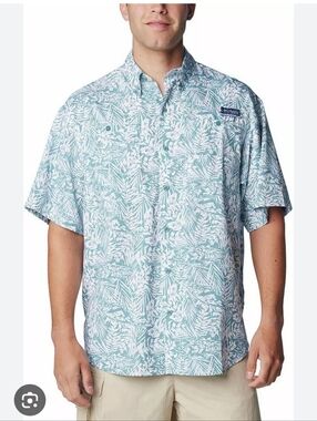Columbia PFG Super Tamiami Mens Blue Button Up Shirt Size Medium